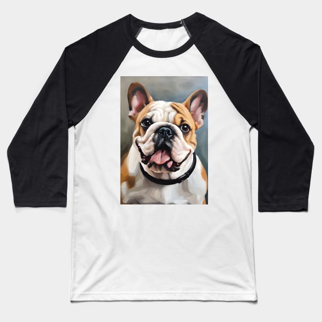 Bulldog Face Art Oil Painting Baseball T-Shirt by Art-Jiyuu